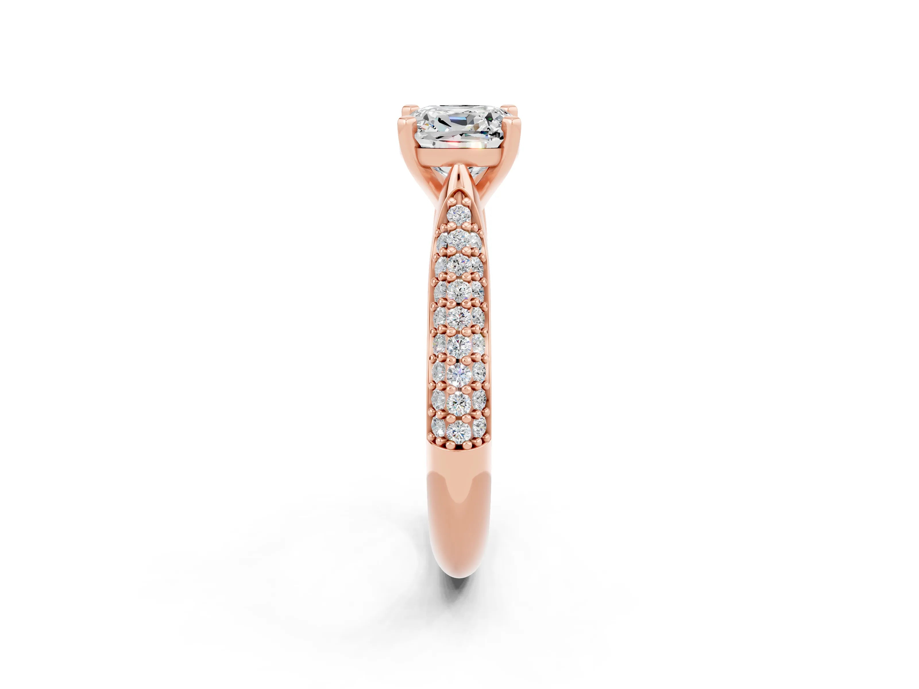 Rose gold Cushion Cut Diamond Solitaire Engagement Ring with Pavé Band and Four-Prong Setting_2