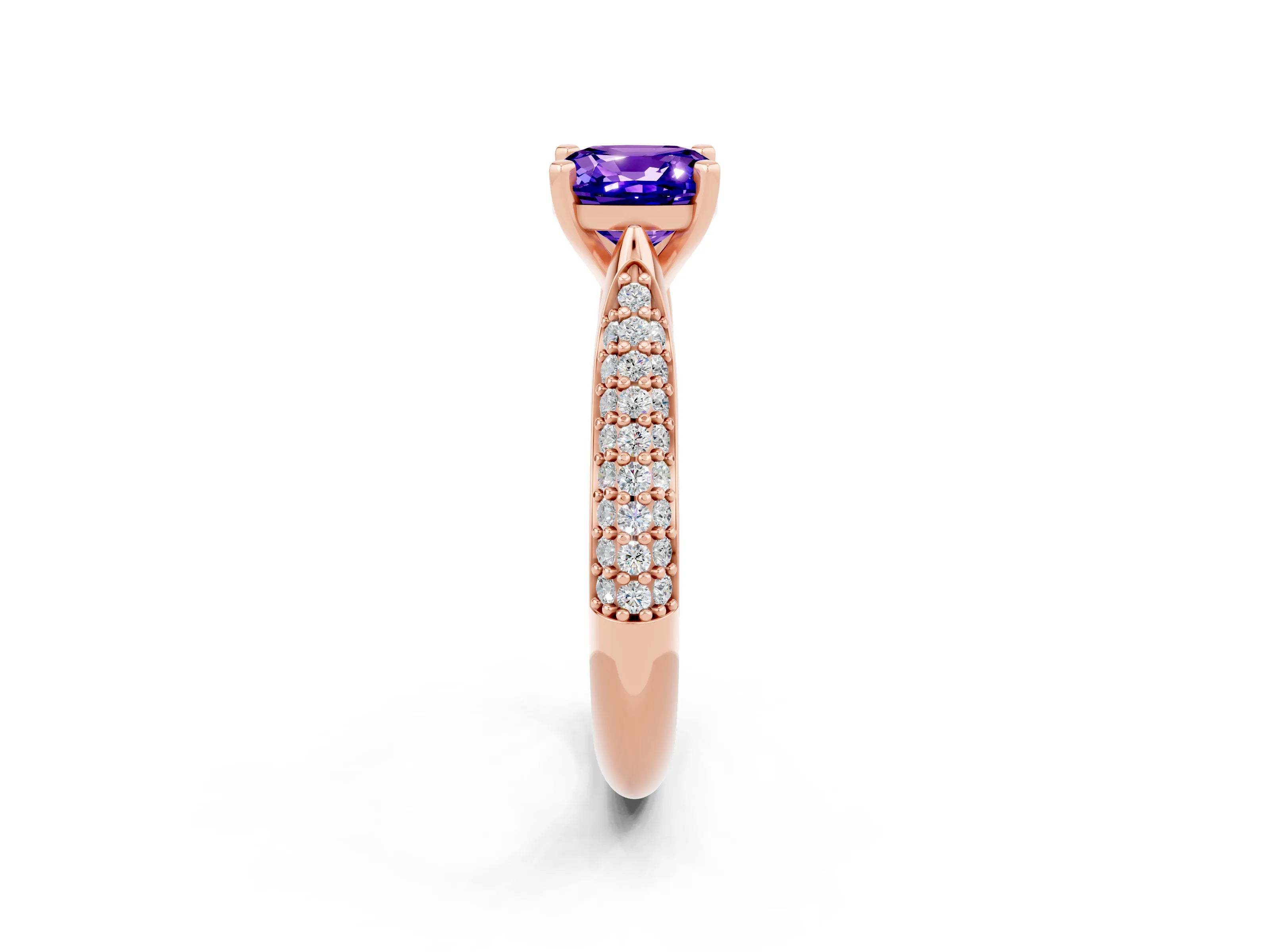 Rose gold Cushion Cut Diamond Solitaire Engagement Ring with Pavé Band and Four-Prong Setting_2