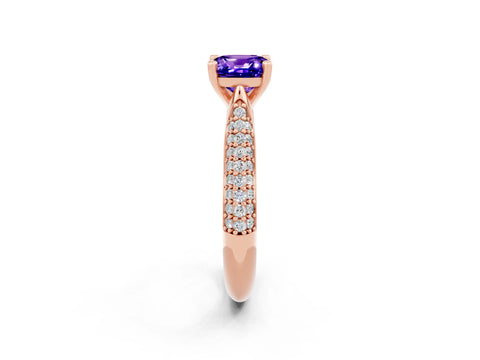 Rose gold Cushion Cut Diamond Solitaire Engagement Ring with Pavé Band and Four-Prong Setting_2