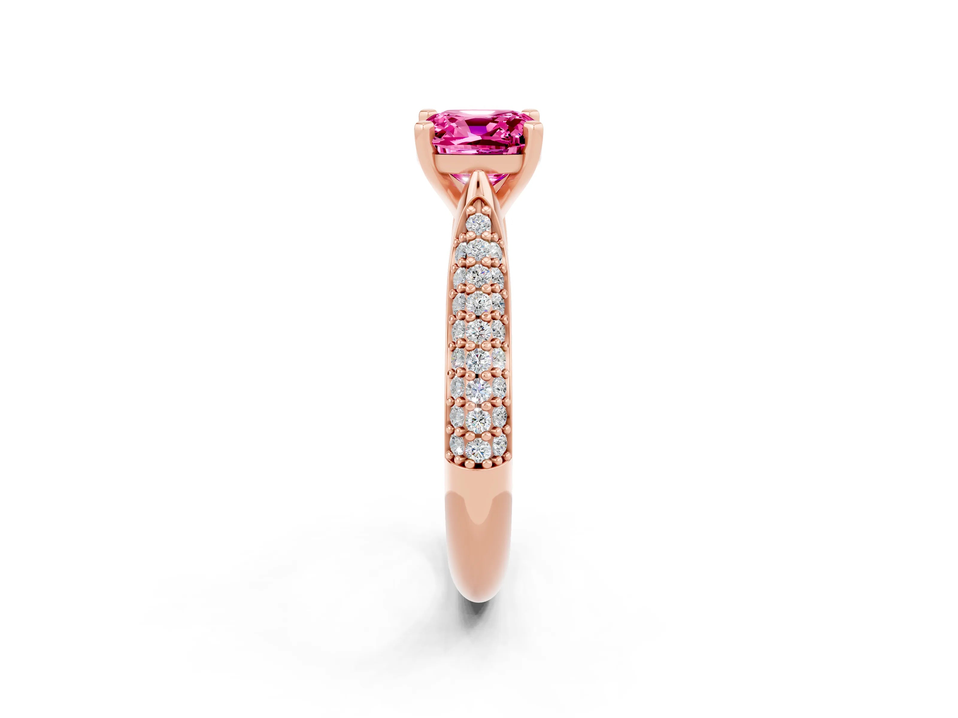 Rose gold Cushion Cut Diamond Solitaire Engagement Ring with Pavé Band and Four-Prong Setting_2
