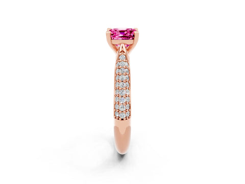 Rose gold Cushion Cut Diamond Solitaire Engagement Ring with Pavé Band and Four-Prong Setting_2