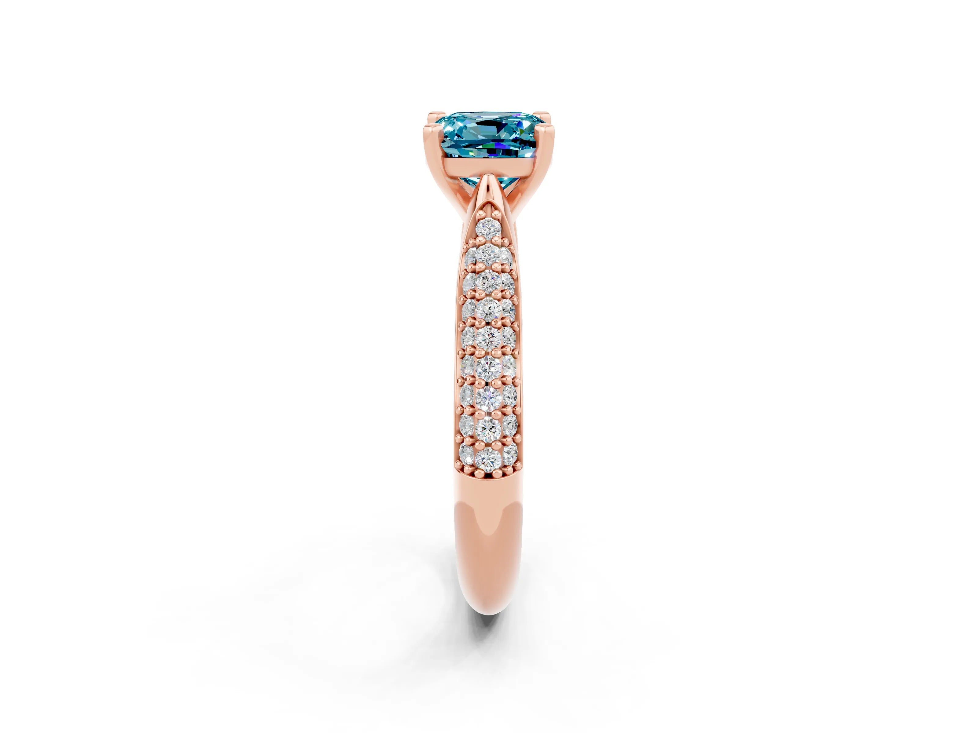Rose gold Cushion Cut Diamond Solitaire Engagement Ring with Pavé Band and Four-Prong Setting_2