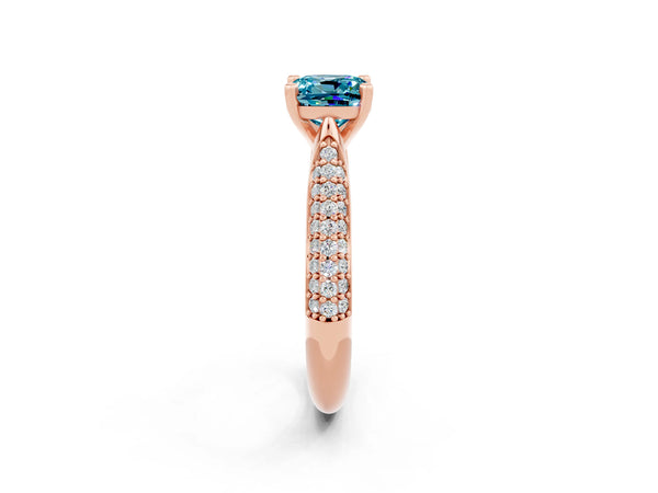 Rose gold Cushion Cut Diamond Solitaire Engagement Ring with Pavé Band and Four-Prong Setting