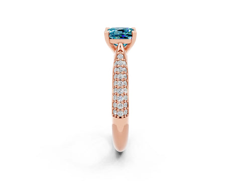 Rose gold Cushion Cut Diamond Solitaire Engagement Ring with Pavé Band and Four-Prong Setting_2