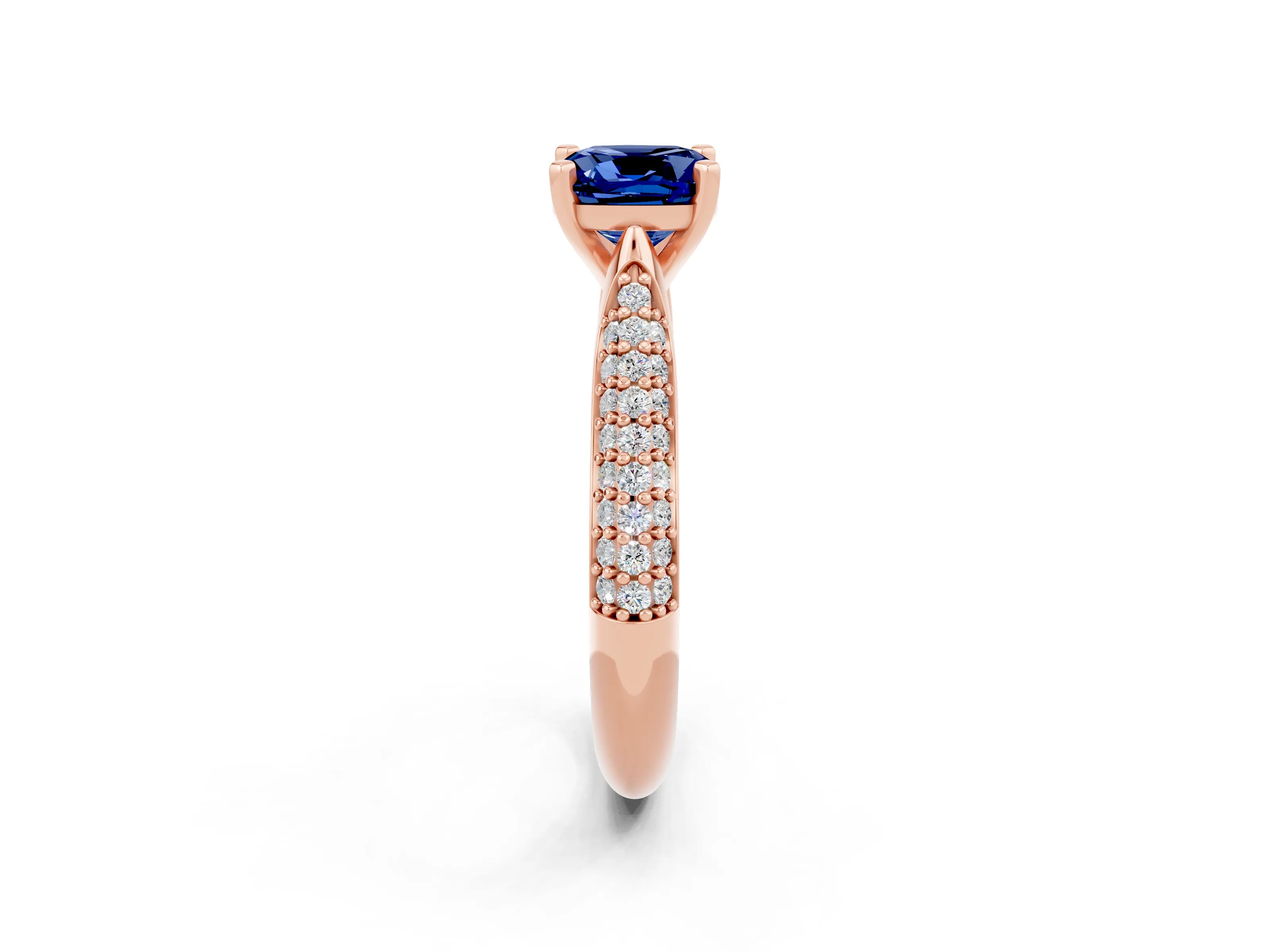 Rose gold Cushion Cut Diamond Solitaire Engagement Ring with Pavé Band and Four-Prong Setting_2