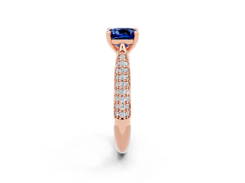 Rose gold Cushion Cut Diamond Solitaire Engagement Ring with Pavé Band and Four-Prong Setting_2