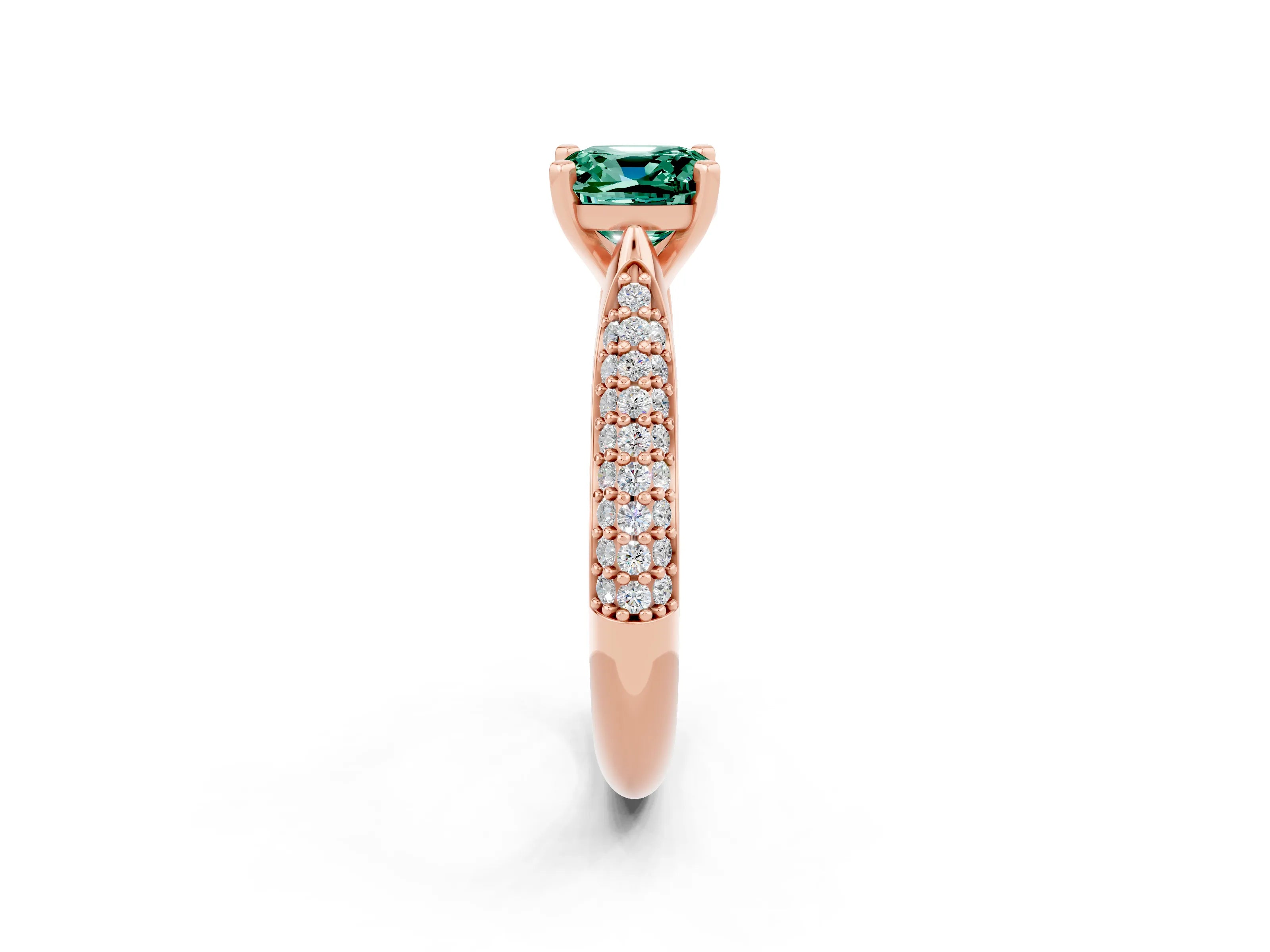 Rose gold Cushion Cut Diamond Solitaire Engagement Ring with Pavé Band and Four-Prong Setting_2
