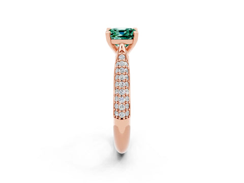 Rose gold Cushion Cut Diamond Solitaire Engagement Ring with Pavé Band and Four-Prong Setting_2