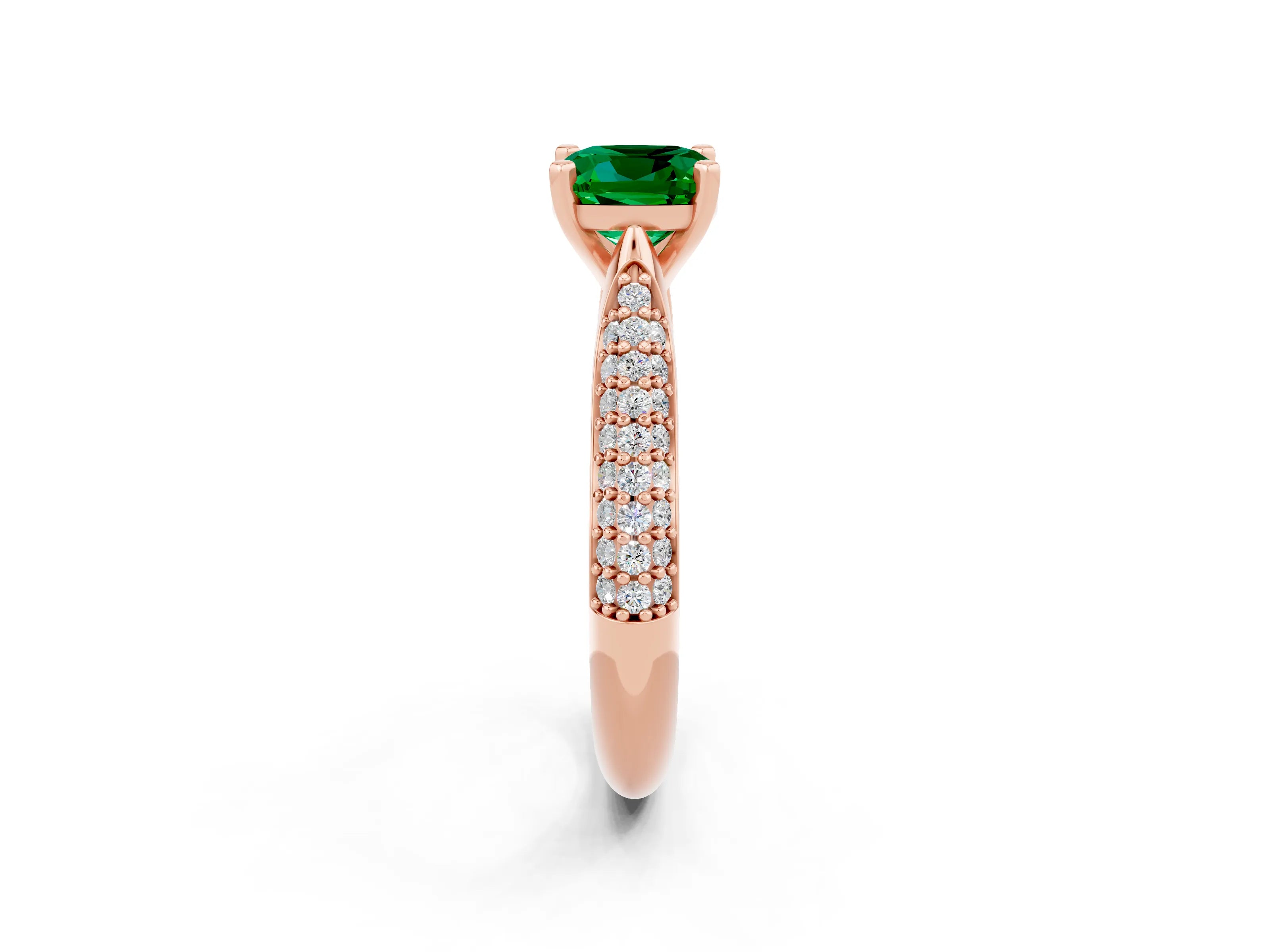 Rose gold Cushion Cut Diamond Solitaire Engagement Ring with Pavé Band and Four-Prong Setting_2