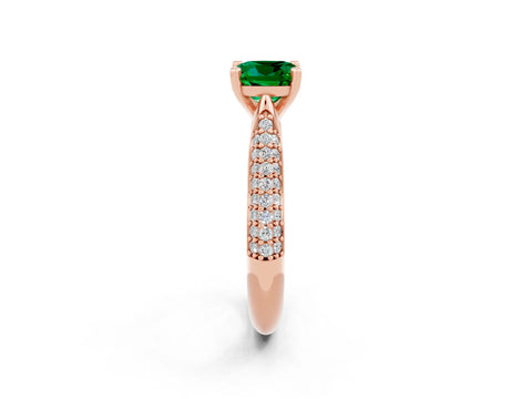 Rose gold Cushion Cut Diamond Solitaire Engagement Ring with Pavé Band and Four-Prong Setting_2