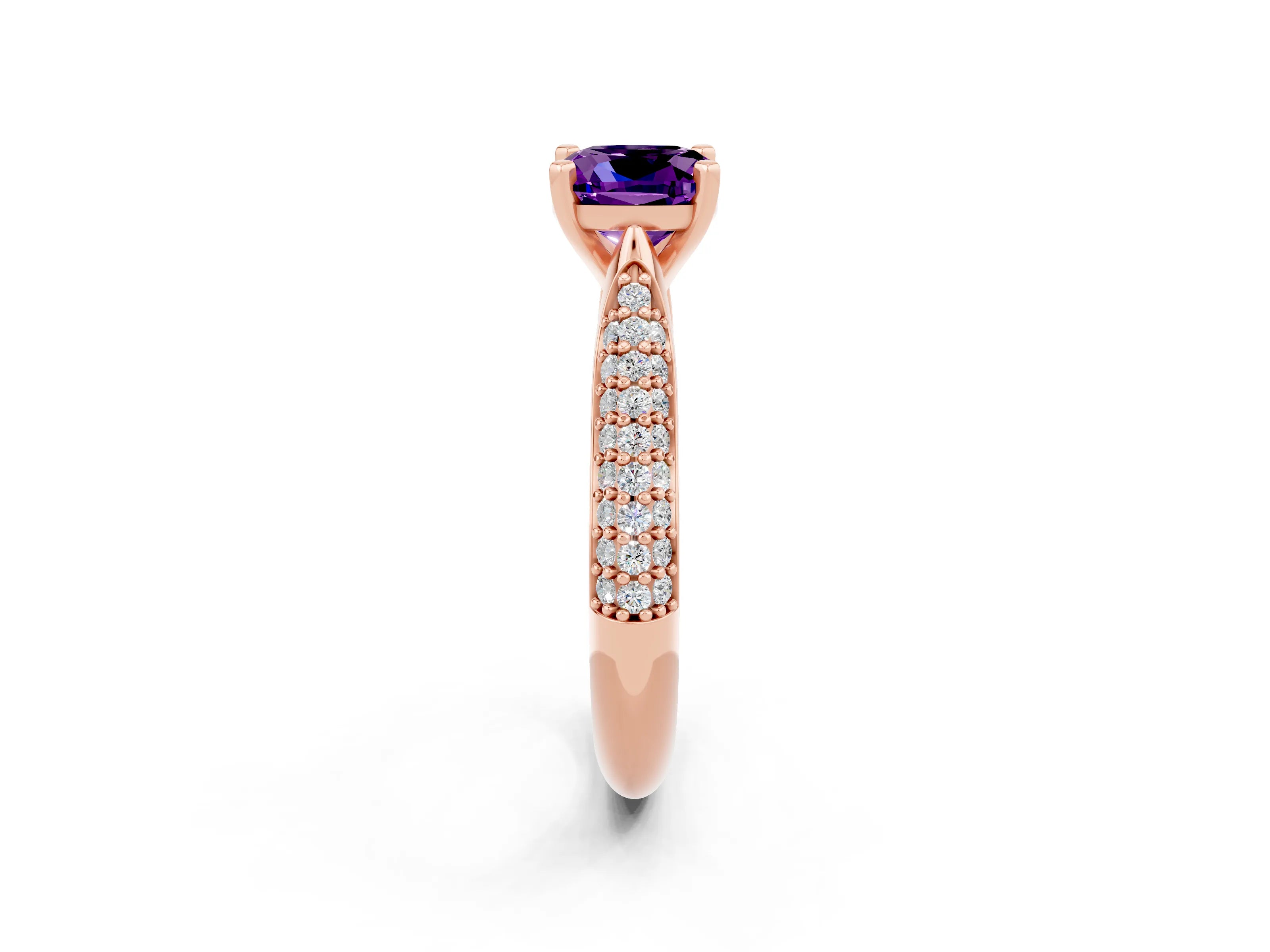 Rose gold Cushion Cut Diamond Solitaire Engagement Ring with Pavé Band and Four-Prong Setting_2