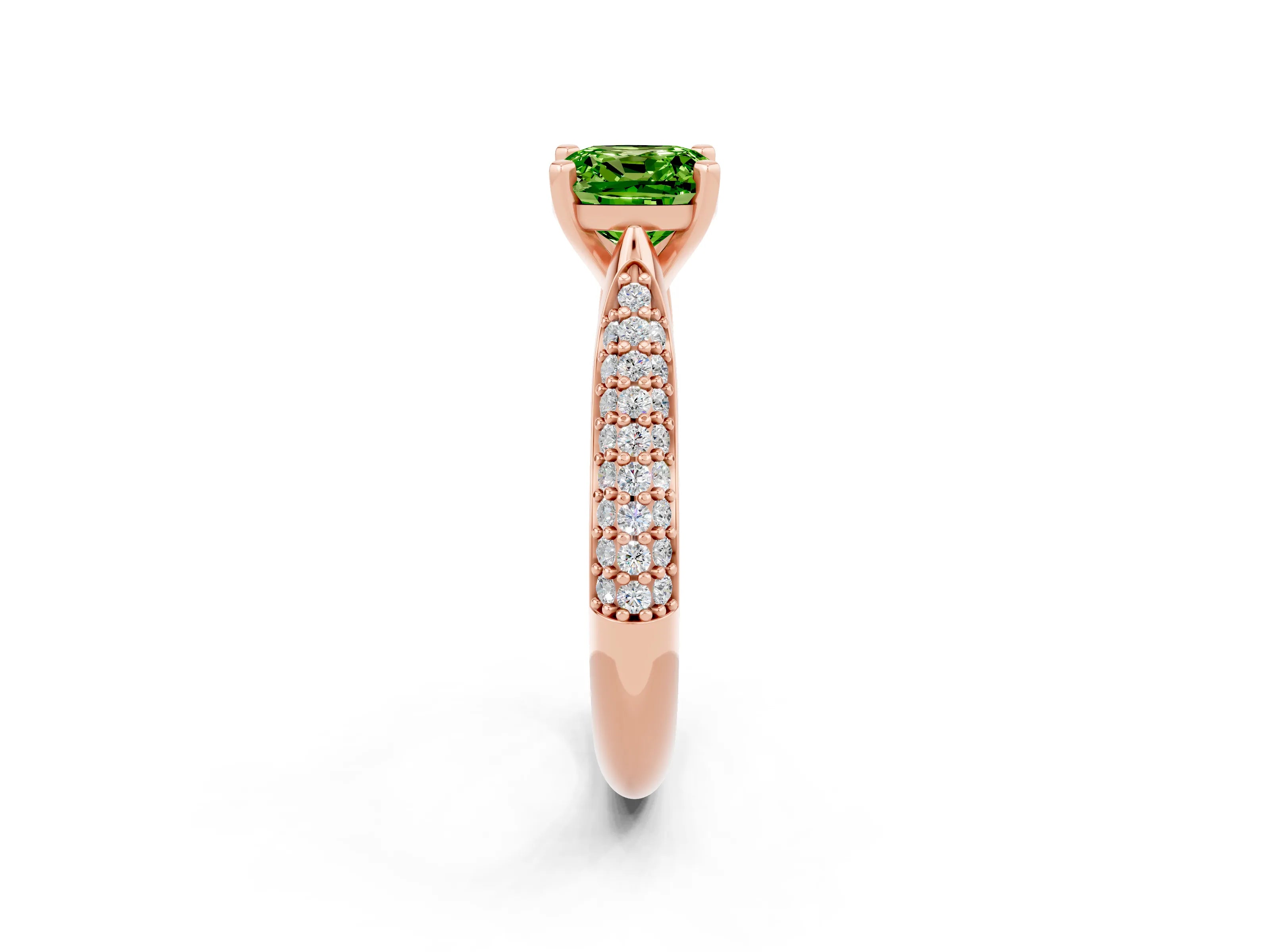 Rose gold Cushion Cut Diamond Solitaire Engagement Ring with Pavé Band and Four-Prong Setting_2