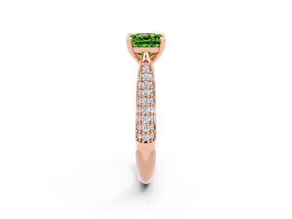 Rose gold Cushion Cut Diamond Solitaire Engagement Ring with Pavé Band and Four-Prong Setting