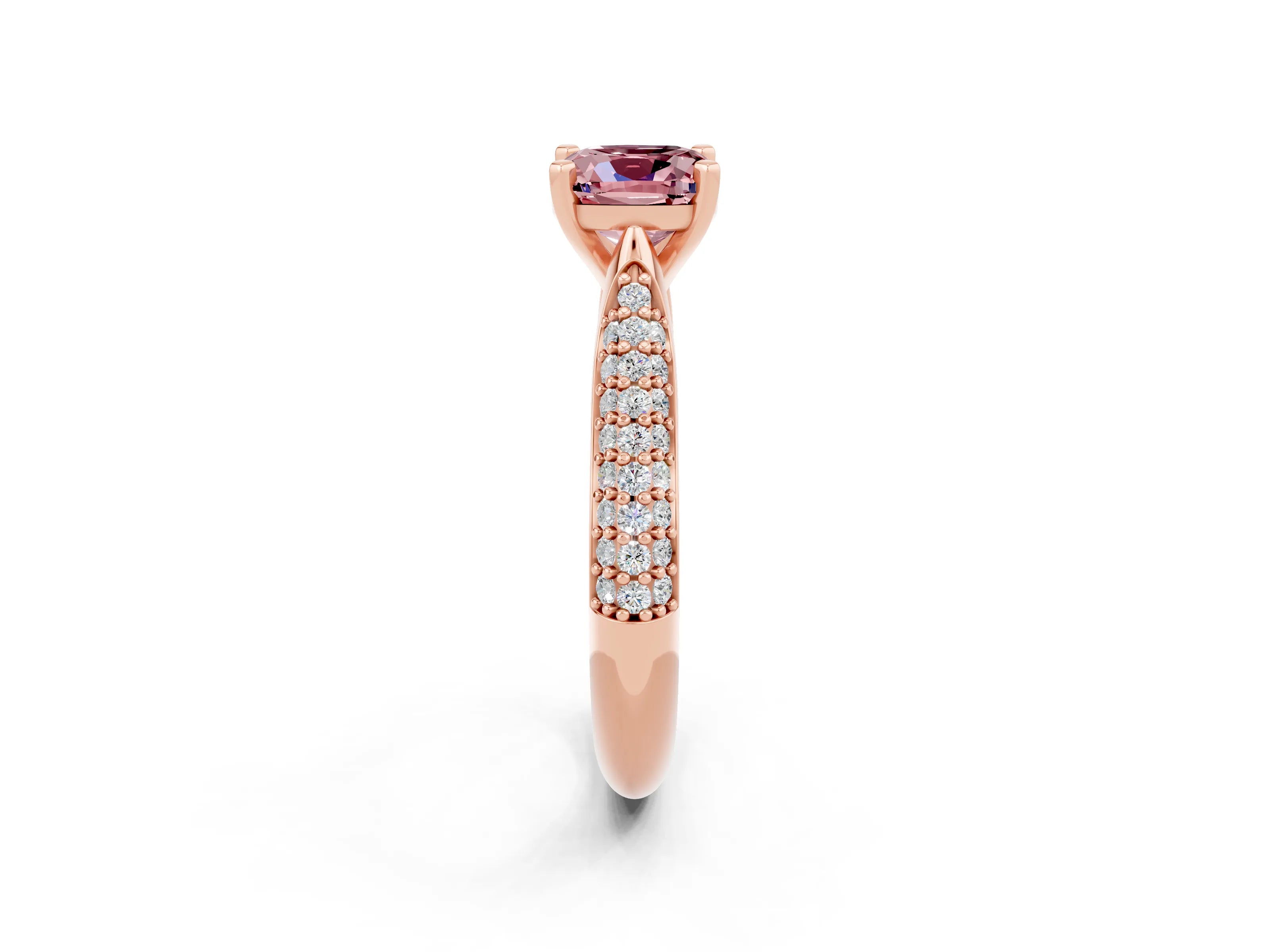 Rose gold Cushion Cut Diamond Solitaire Engagement Ring with Pavé Band and Four-Prong Setting_2