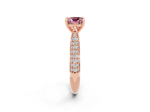 Rose gold Cushion Cut Diamond Solitaire Engagement Ring with Pavé Band and Four-Prong Setting_2