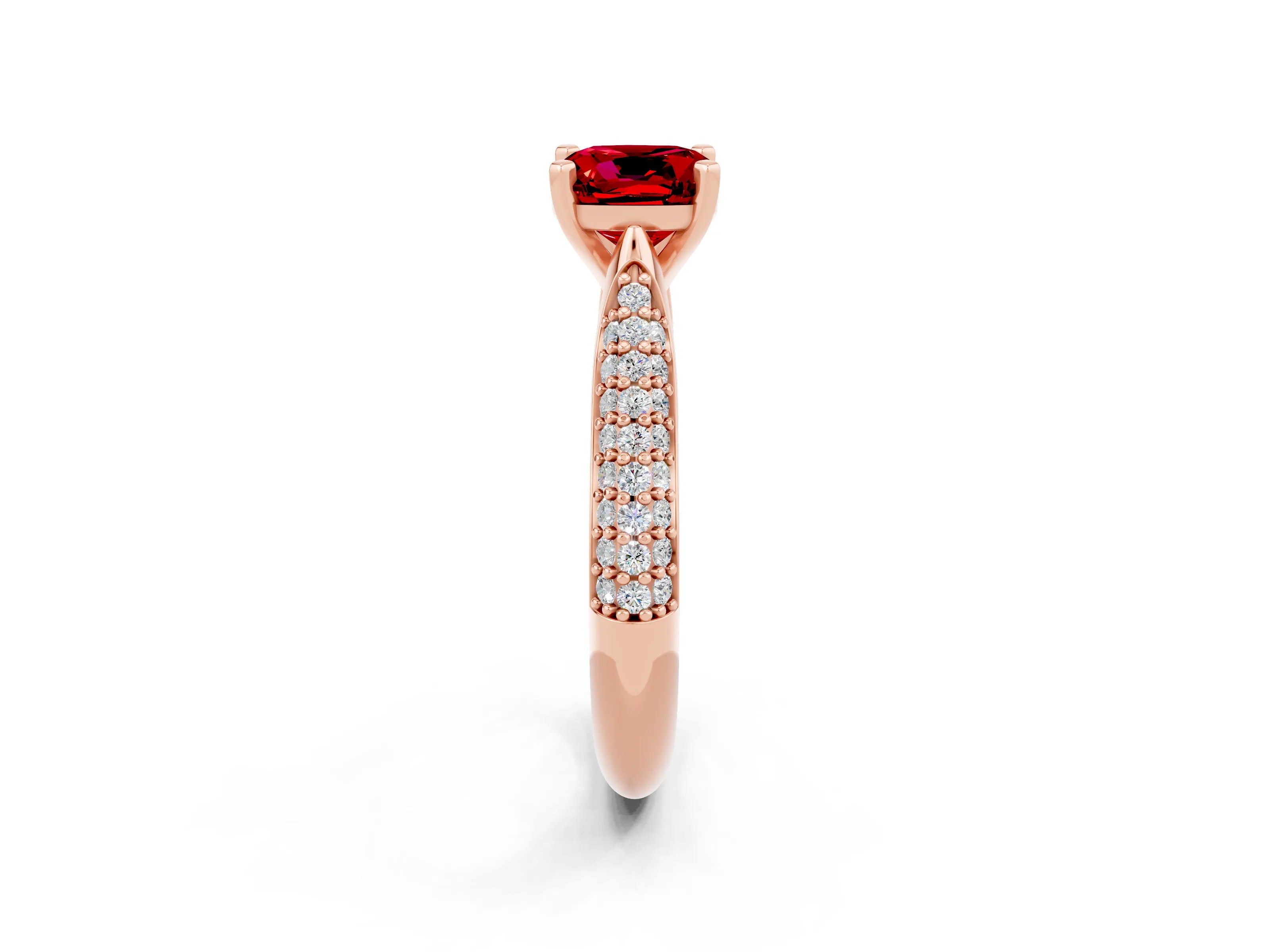 Rose gold Cushion Cut Diamond Solitaire Engagement Ring with Pavé Band and Four-Prong Setting_2