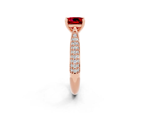Rose gold Cushion Cut Diamond Solitaire Engagement Ring with Pavé Band and Four-Prong Setting_2