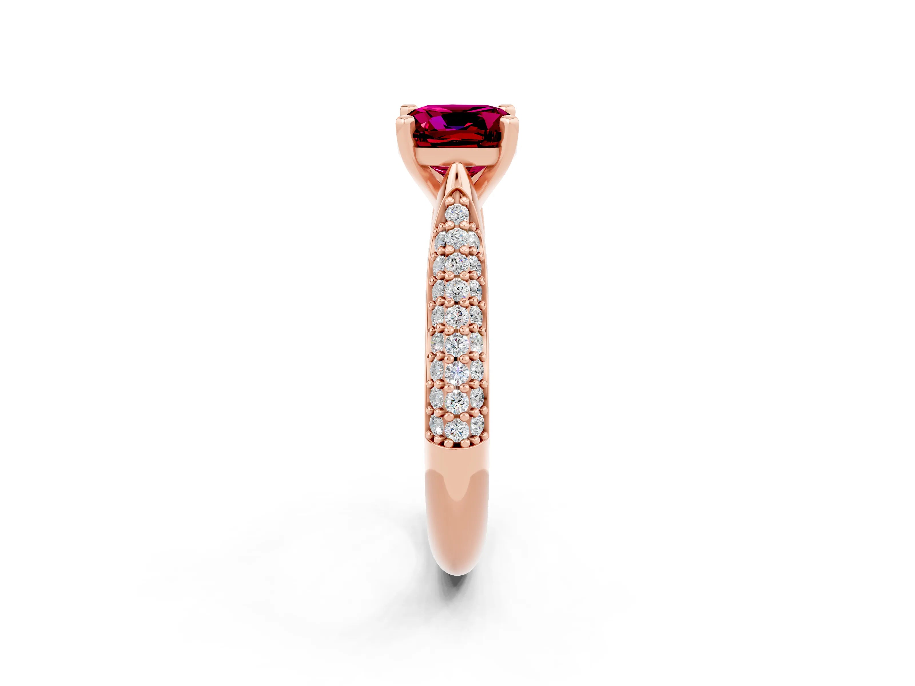 Rose gold Cushion Cut Diamond Solitaire Engagement Ring with Pavé Band and Four-Prong Setting_2