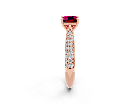 Rose gold Cushion Cut Diamond Solitaire Engagement Ring with Pavé Band and Four-Prong Setting_2