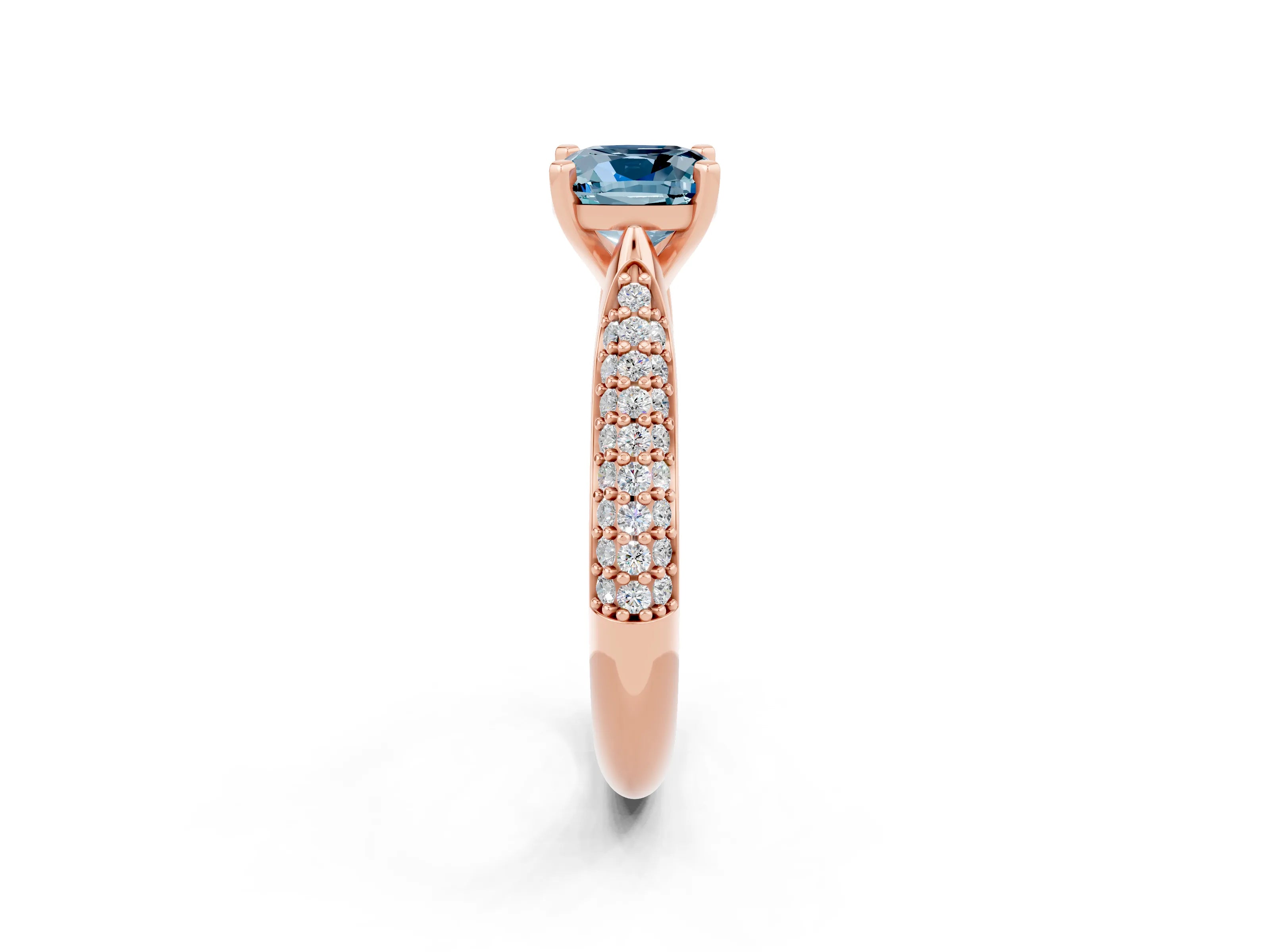 Rose gold Cushion Cut Diamond Solitaire Engagement Ring with Pavé Band and Four-Prong Setting_2