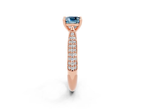 Rose gold Cushion Cut Diamond Solitaire Engagement Ring with Pavé Band and Four-Prong Setting_2