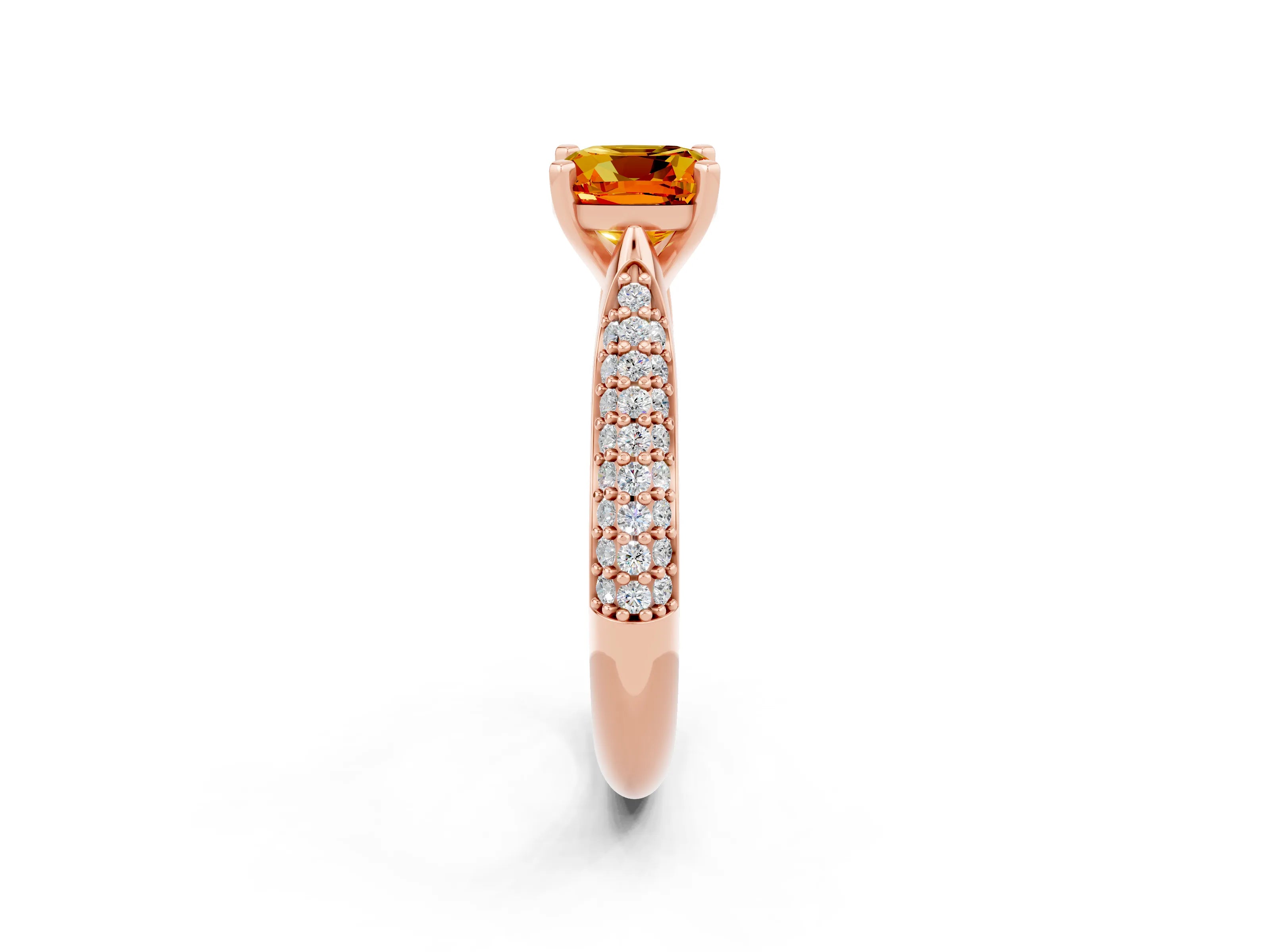 Rose gold Cushion Cut Diamond Solitaire Engagement Ring with Pavé Band and Four-Prong Setting_2