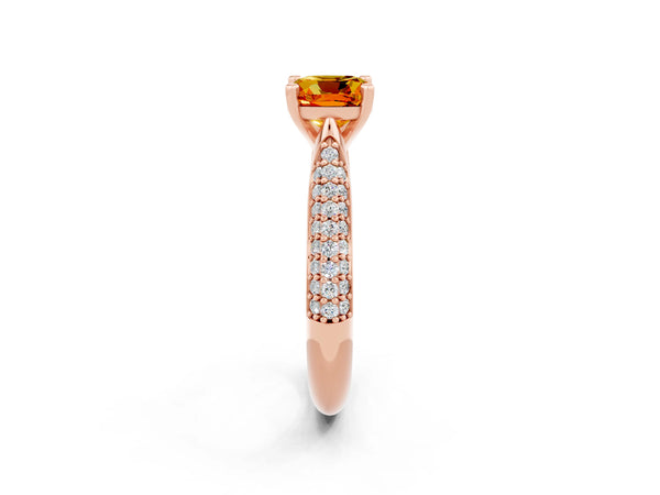 Rose gold Cushion Cut Citrine Solitaire Engagement Ring with Multi-Row Round Pavé Band and Prong Setting