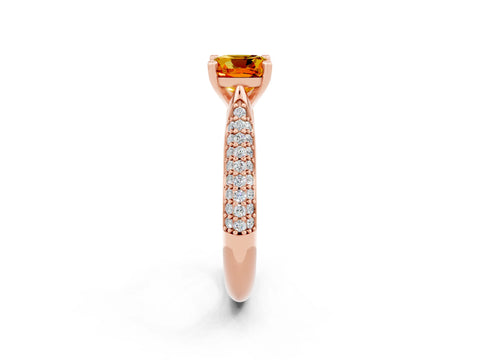 Rose gold Cushion Cut Diamond Solitaire Engagement Ring with Pavé Band and Four-Prong Setting_2
