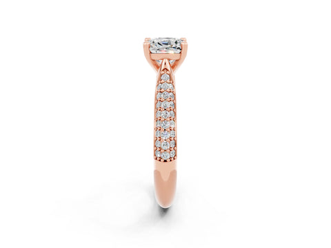 Rose gold Cushion Cut Diamond Solitaire Engagement Ring with Pavé Band and Four-Prong Setting_2