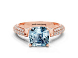 Rose gold Cushion Cut Diamond Solitaire Engagement Ring with Pavé Band and Four-Prong Setting