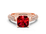 Rose gold Cushion Cut Diamond Solitaire Engagement Ring with Pavé Band and Four-Prong Setting