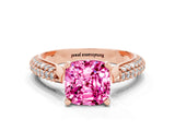 Rose gold Cushion Cut Diamond Solitaire Engagement Ring with Pavé Band and Four-Prong Setting
