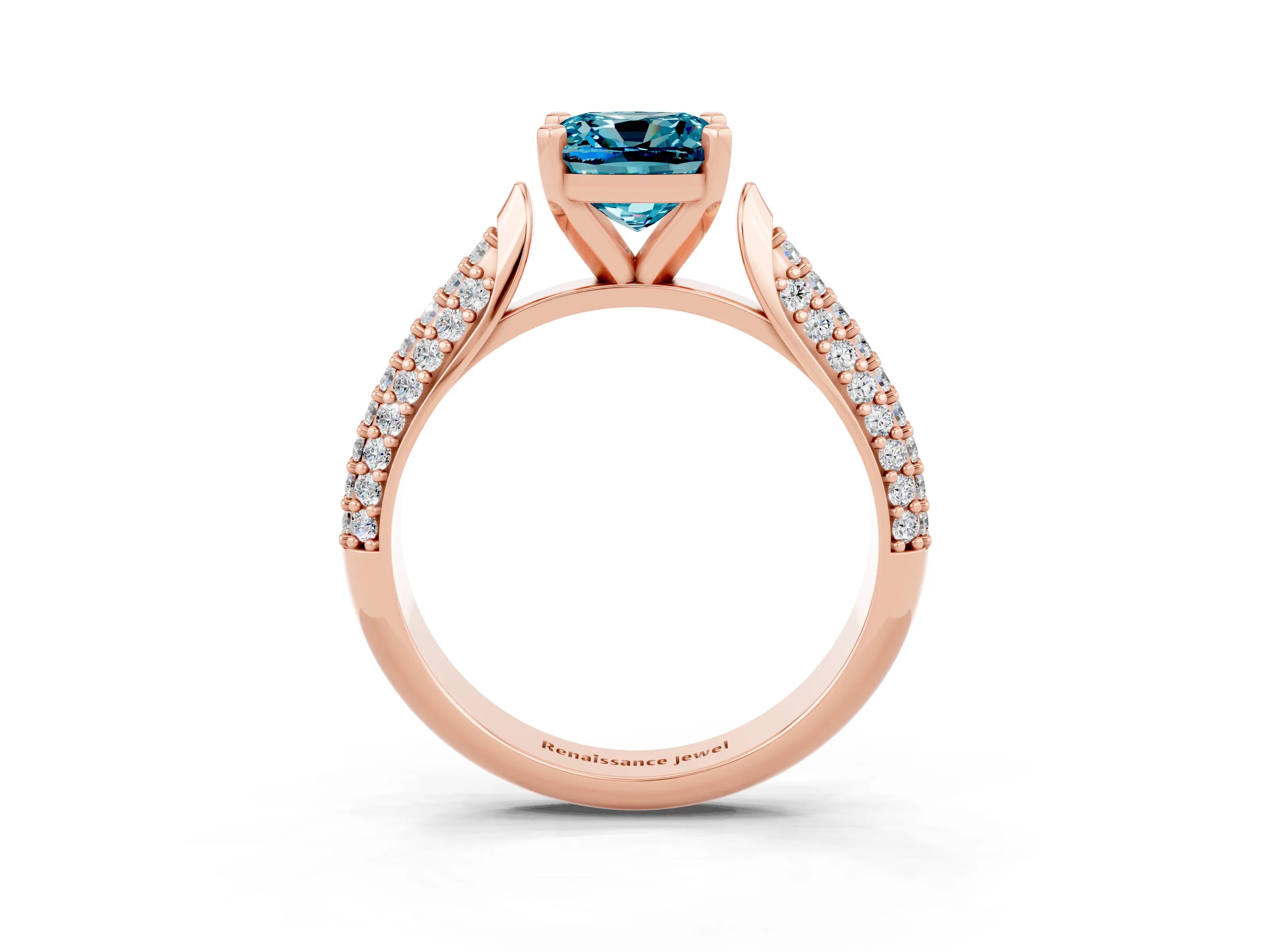 Rose gold Cushion Cut Diamond Solitaire Engagement Ring with Pavé Band and Four-Prong Setting_3