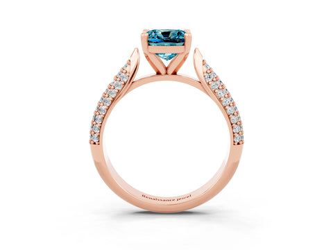 Rose gold Cushion Cut Diamond Solitaire Engagement Ring with Pavé Band and Four-Prong Setting_3
