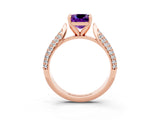 Rose gold Cushion Cut Diamond Solitaire Engagement Ring with Pavé Band and Four-Prong Setting_3