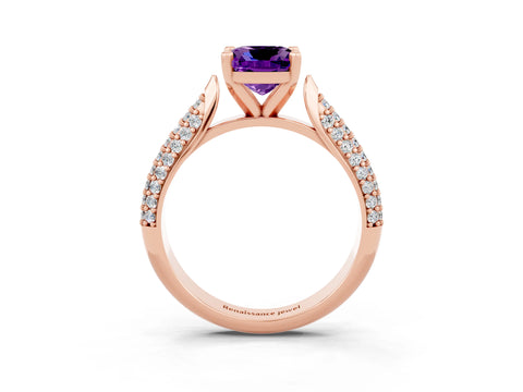 Rose gold Cushion Cut Diamond Solitaire Engagement Ring with Pavé Band and Four-Prong Setting_3