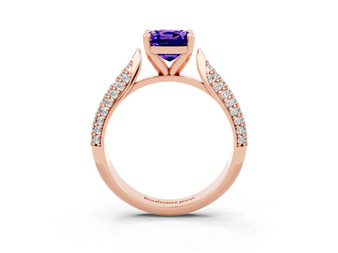 Rose gold Cushion Cut Diamond Solitaire Engagement Ring with Pavé Band and Four-Prong Setting_3