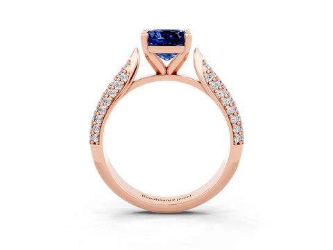 Rose gold Cushion Cut Diamond Solitaire Engagement Ring with Pavé Band and Four-Prong Setting_3