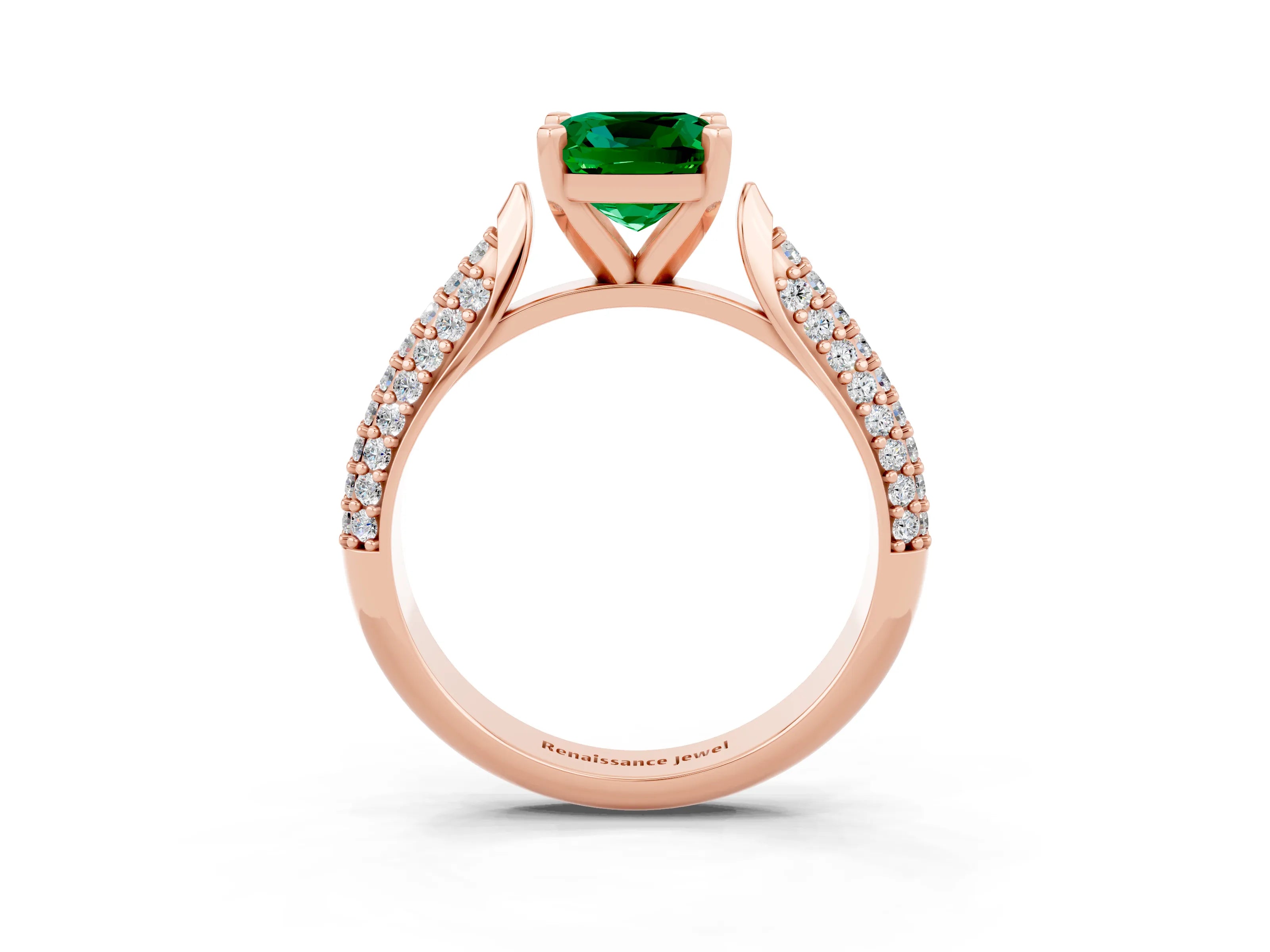 Rose gold Cushion Cut Diamond Solitaire Engagement Ring with Pavé Band and Four-Prong Setting_3