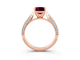 Rose gold Cushion Cut Diamond Solitaire Engagement Ring with Pavé Band and Four-Prong Setting_3
