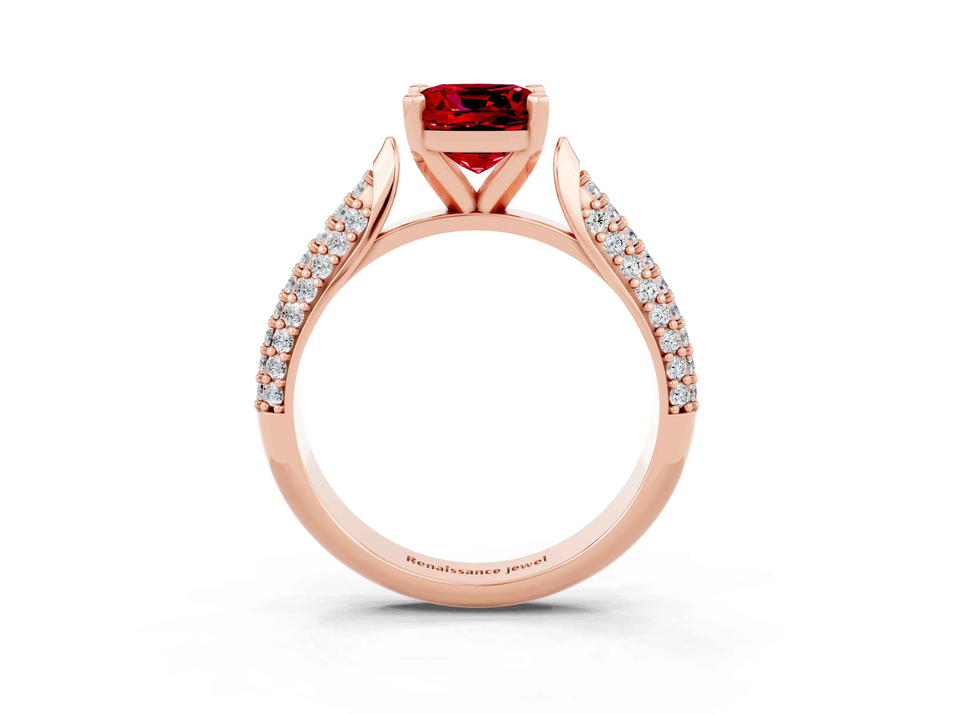 Rose gold Cushion Cut Diamond Solitaire Engagement Ring with Pavé Band and Four-Prong Setting_3
