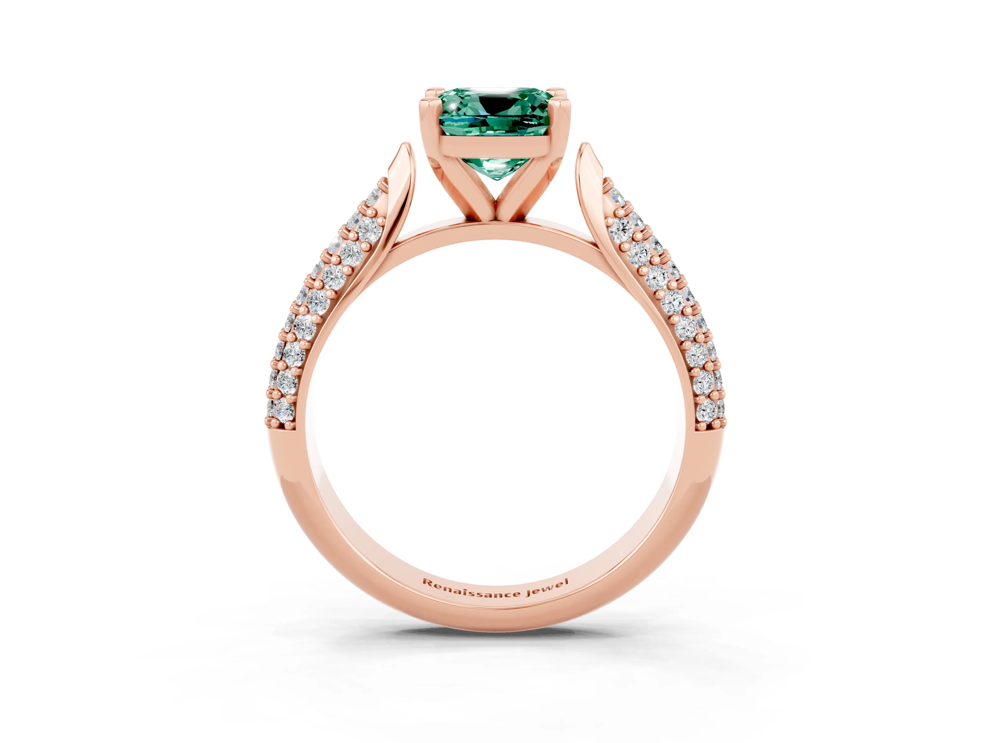 Rose gold Cushion Cut Diamond Solitaire Engagement Ring with Pavé Band and Four-Prong Setting_3