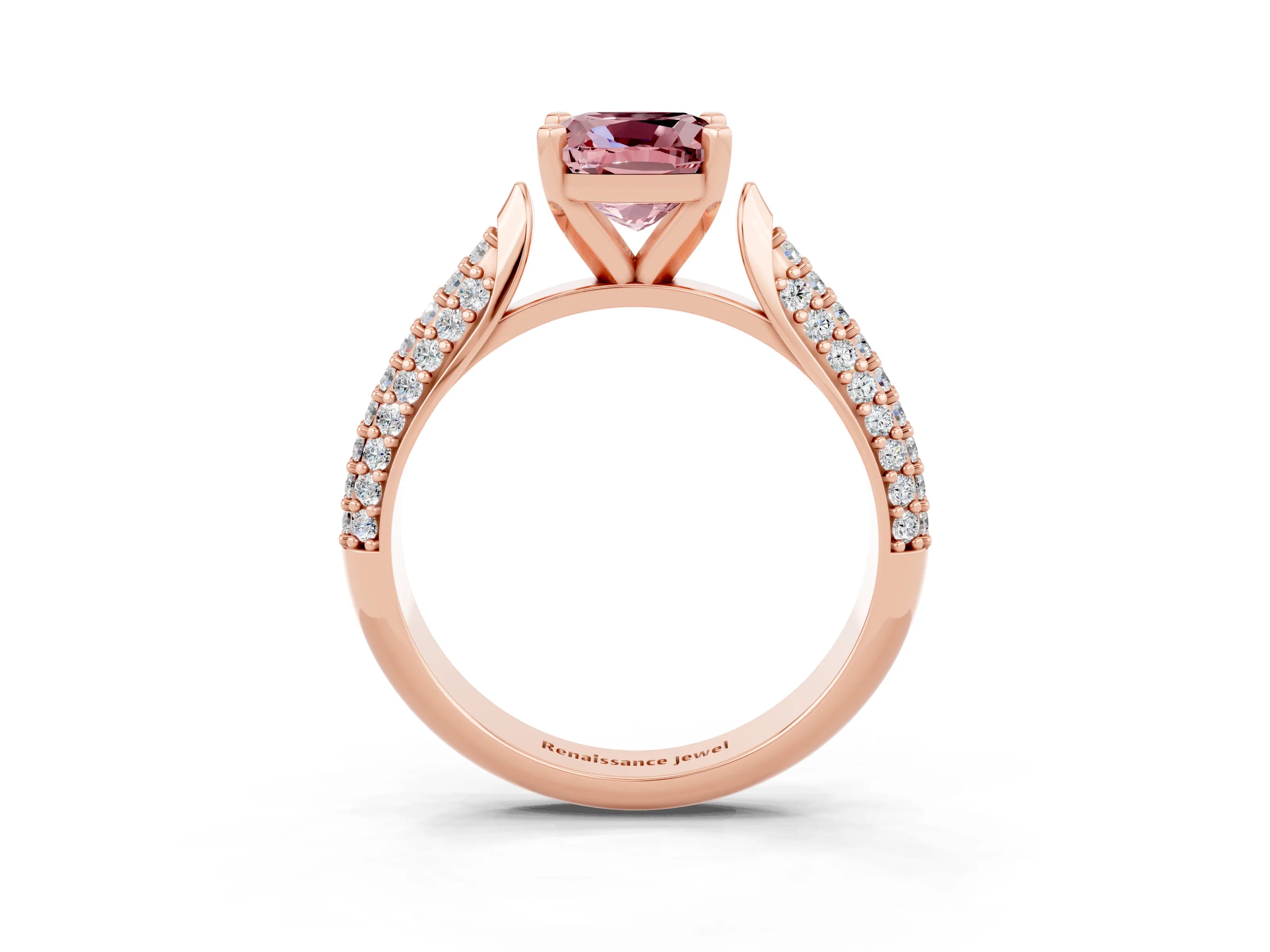 Rose gold Cushion Cut Diamond Solitaire Engagement Ring with Pavé Band and Four-Prong Setting_3