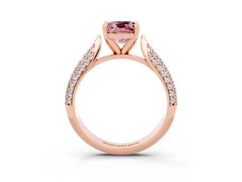 Rose gold Cushion Cut Diamond Solitaire Engagement Ring with Pavé Band and Four-Prong Setting_3