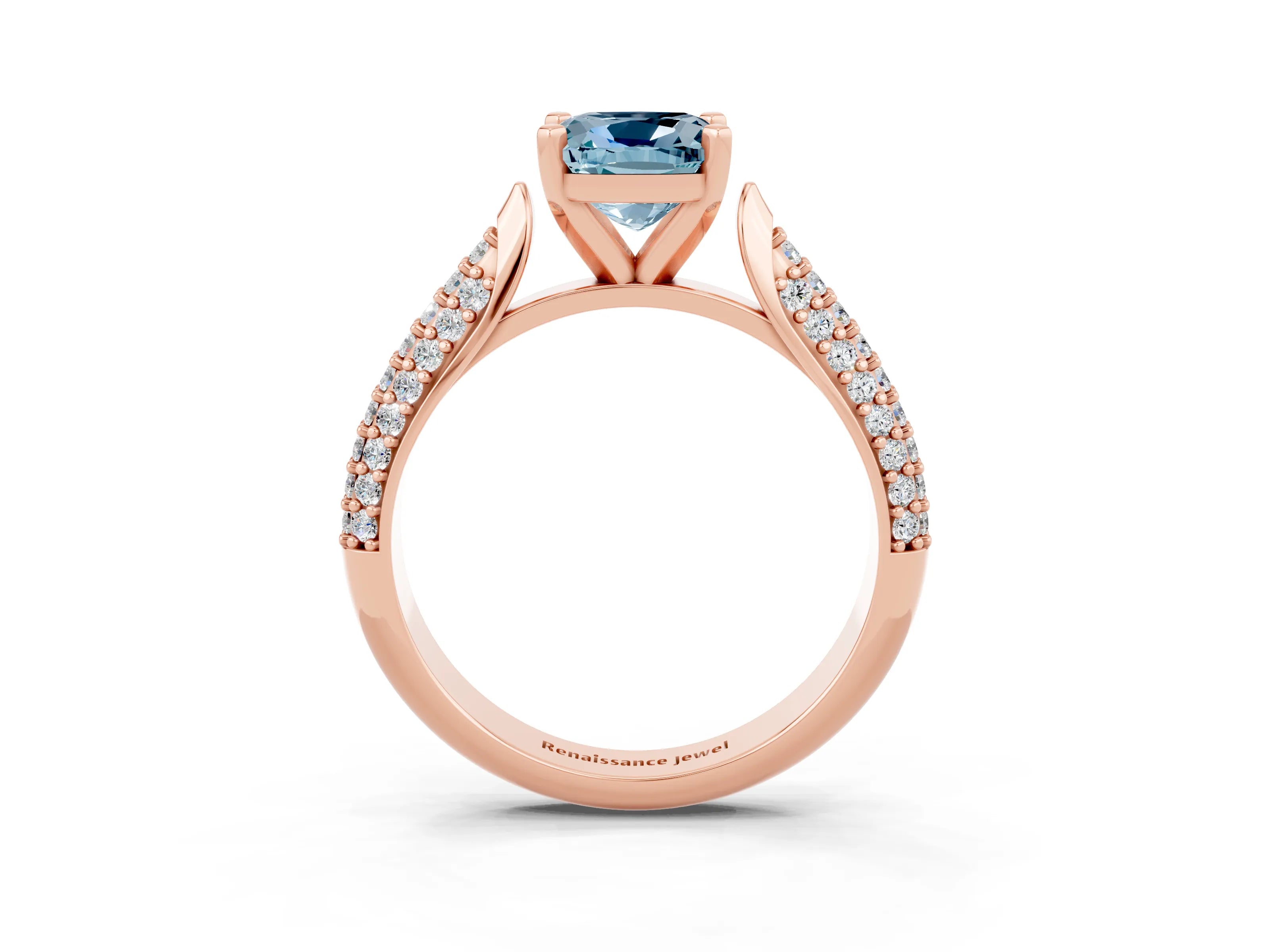 Rose gold Cushion Cut Diamond Solitaire Engagement Ring with Pavé Band and Four-Prong Setting_3