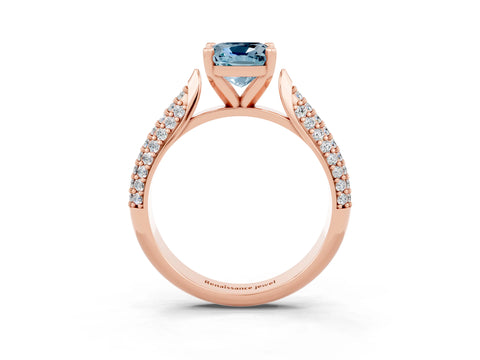 Rose gold Cushion Cut Diamond Solitaire Engagement Ring with Pavé Band and Four-Prong Setting_3
