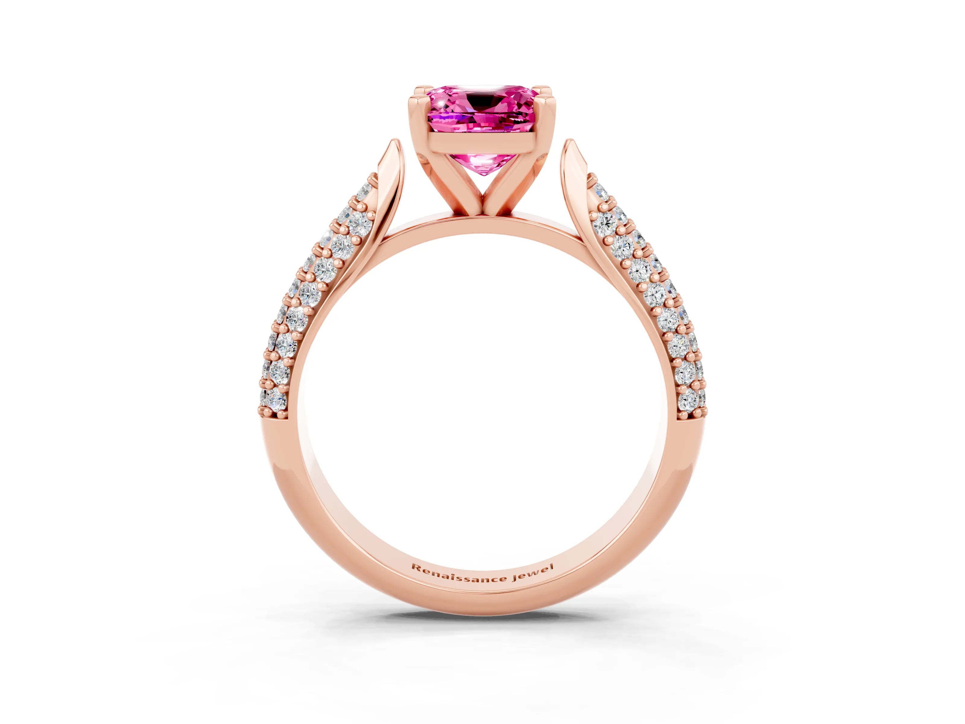 Rose gold Cushion Cut Diamond Solitaire Engagement Ring with Pavé Band and Four-Prong Setting_3