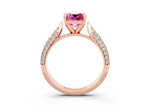 Rose gold Cushion Cut Diamond Solitaire Engagement Ring with Pavé Band and Four-Prong Setting_3