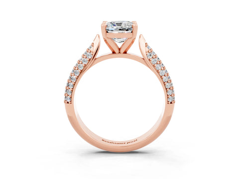 Rose gold Cushion Cut Diamond Solitaire Engagement Ring with Pavé Band and Four-Prong Setting_3