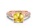Rose gold Cushion Cut Diamond Solitaire Engagement Ring with Pavé Band and Four-Prong Setting